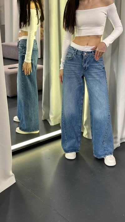 Wide leg boxer jeans Blue