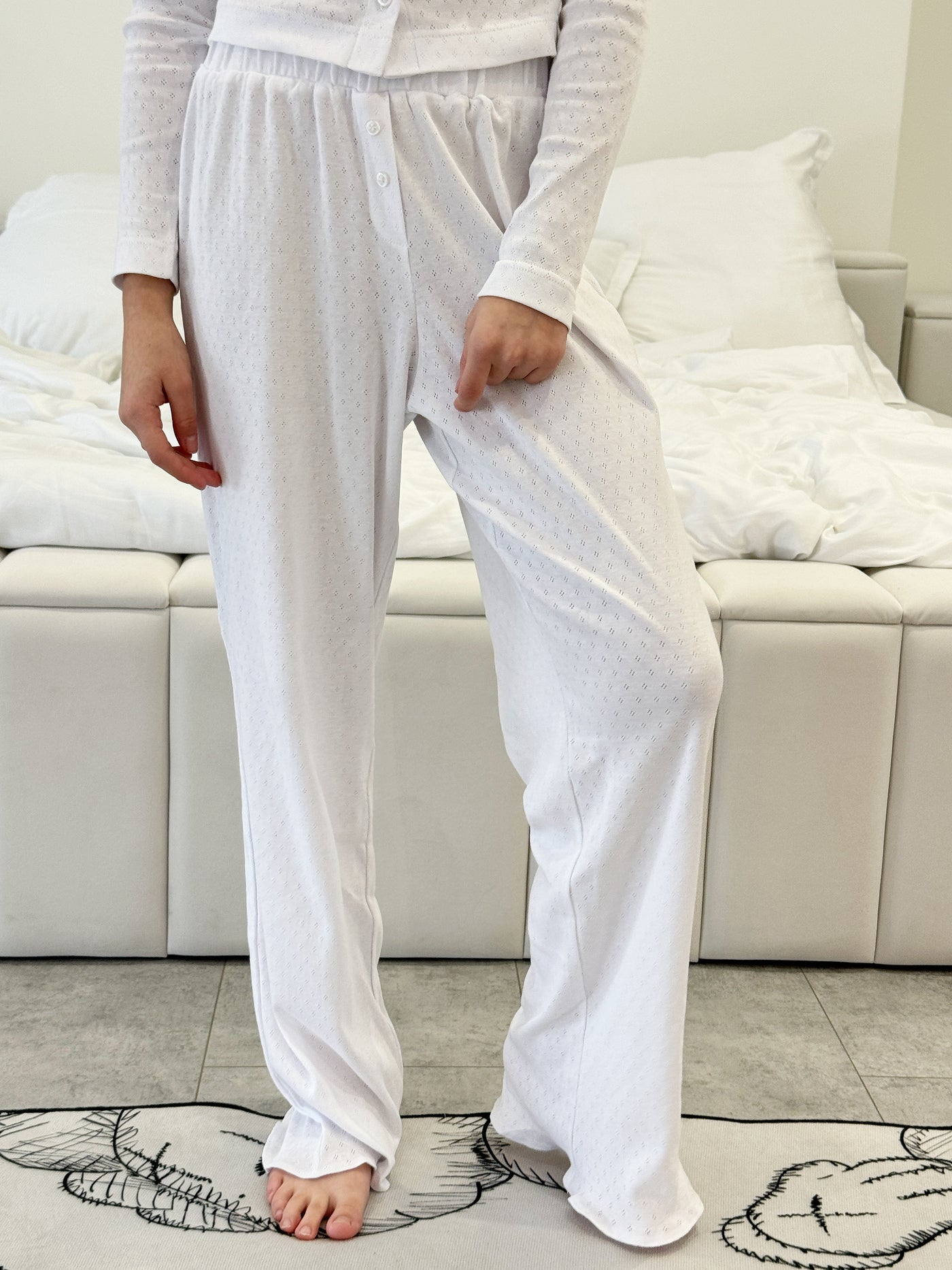 Pigiama manica lunga + pantalone Jacquard Bianco