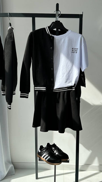 Dreams Girl Bomber suit + shorts/skirt Black