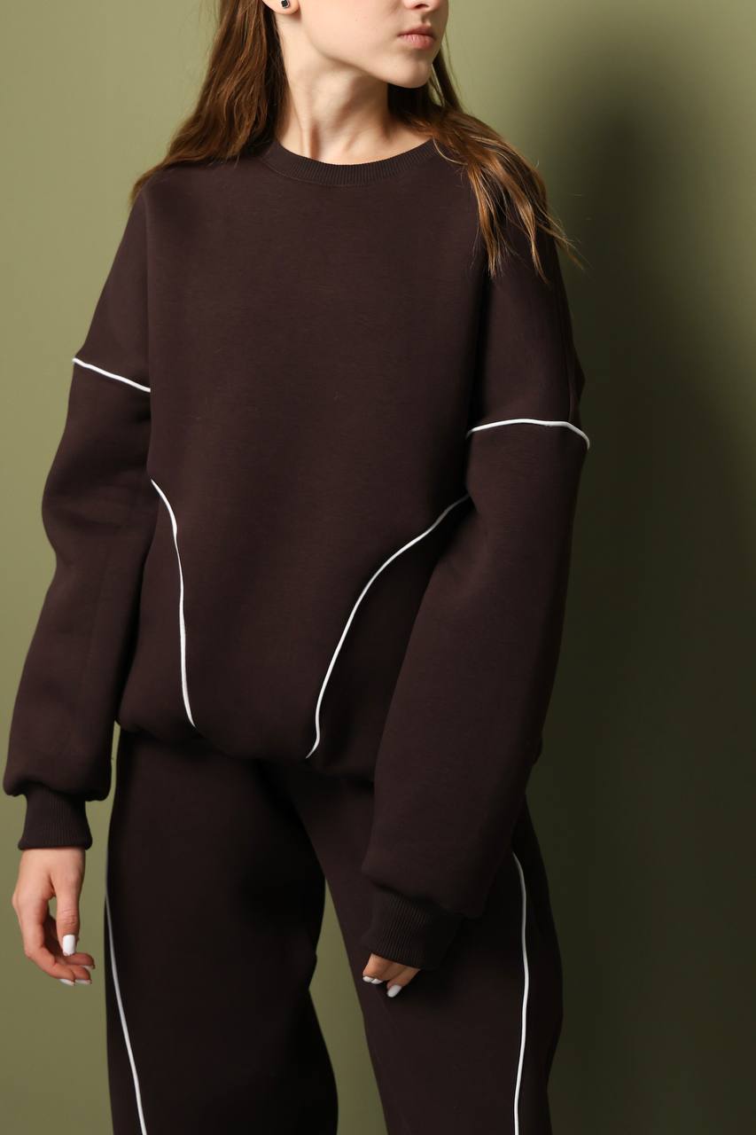 Brown suit with piping