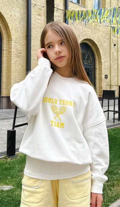 Sweatshirt "Tennis" milchig/gelb
