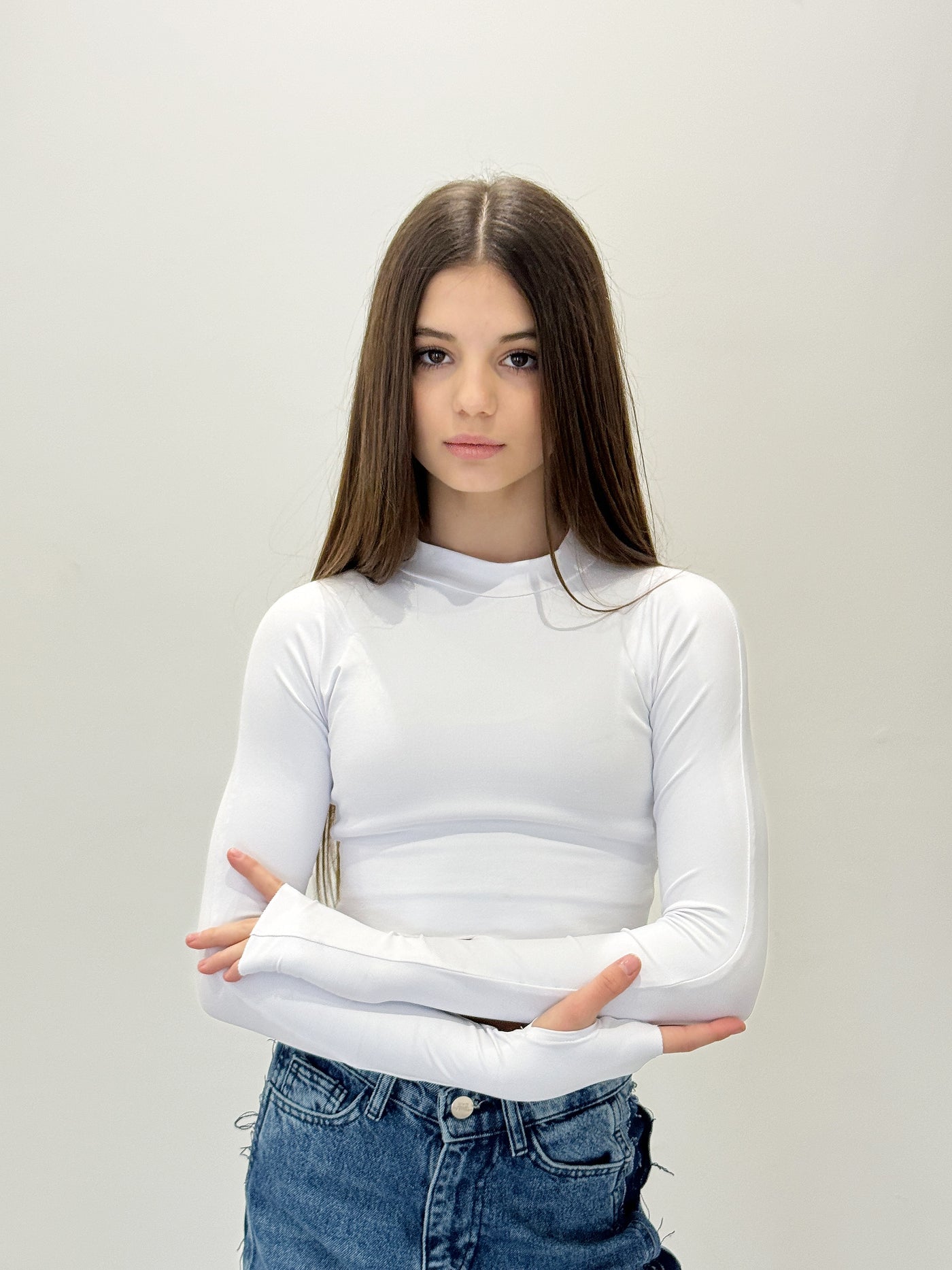 LBL crop top with sleeves White