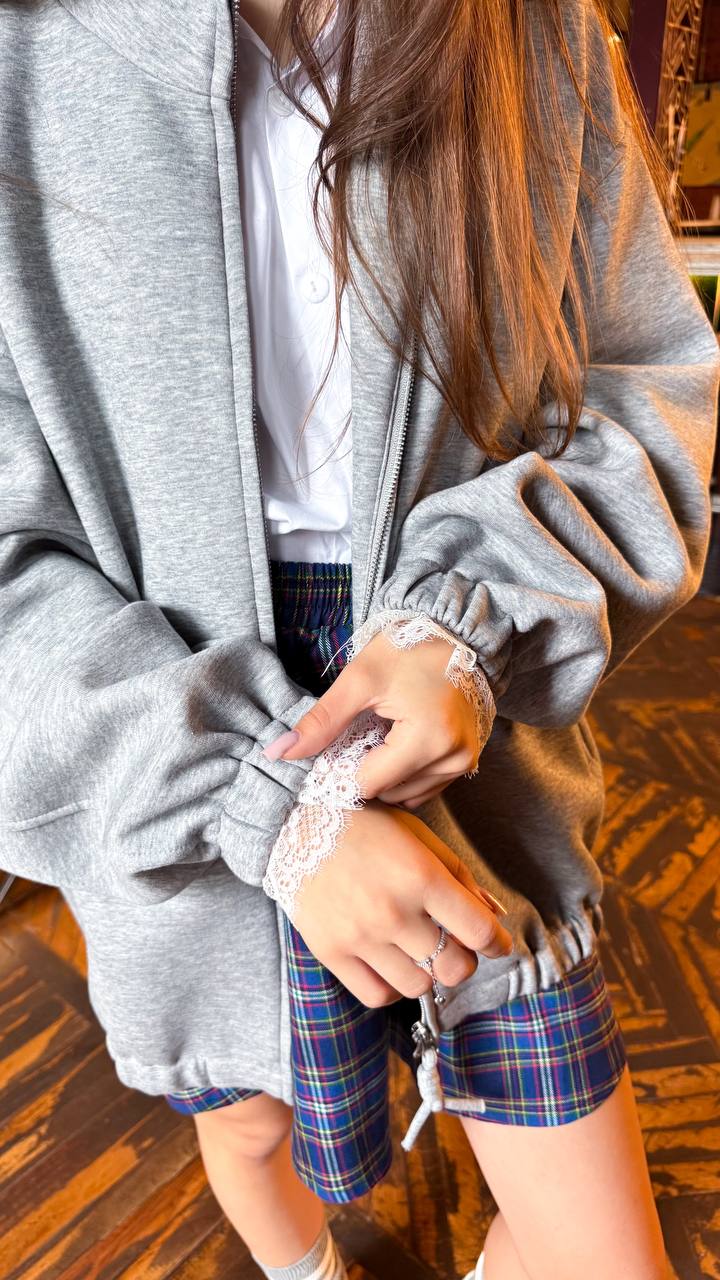 Laced Bomber Jacket in Grey