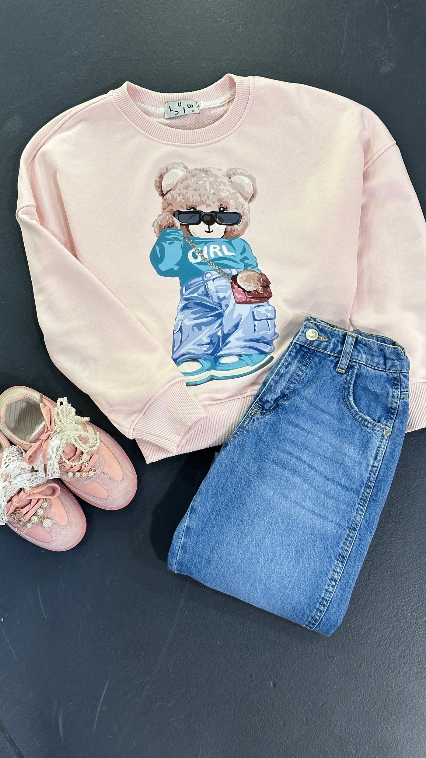 Teddy Girl Sweatshirt Pudra