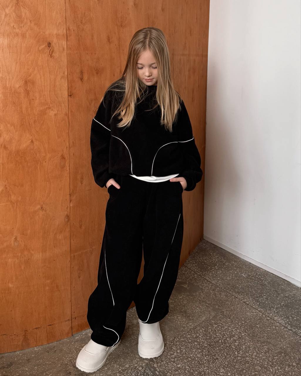 Black suit with piping