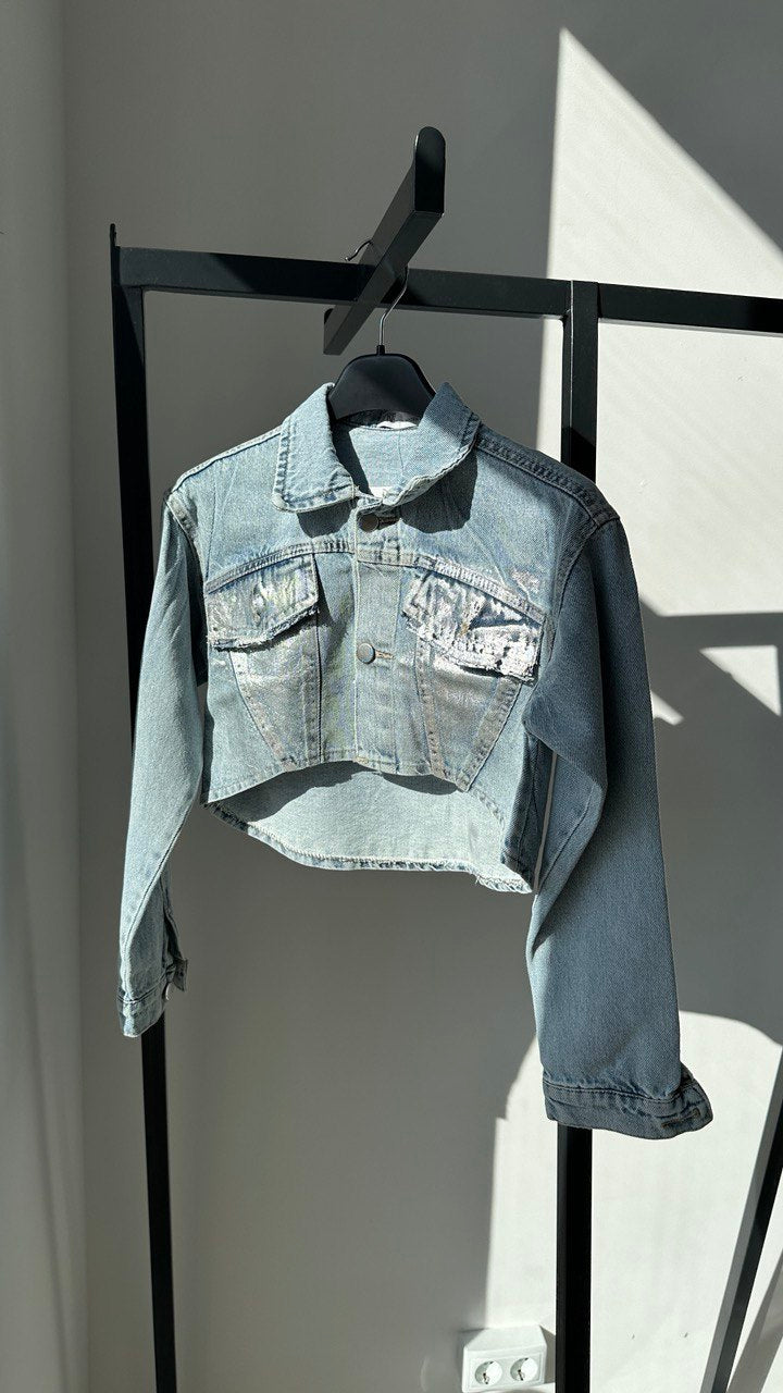 Lublu kids Denim jacket shiny Blue/Silver