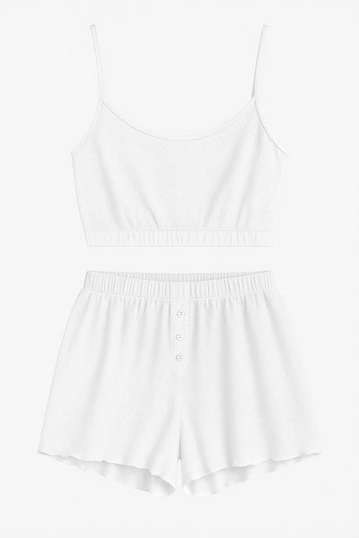 Jacquard White Pajama Top + Shorts