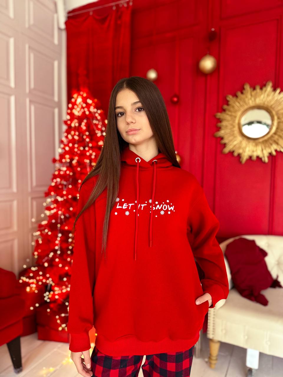 Felpa con cappuccio LuBlu "Let it snow" Rosso