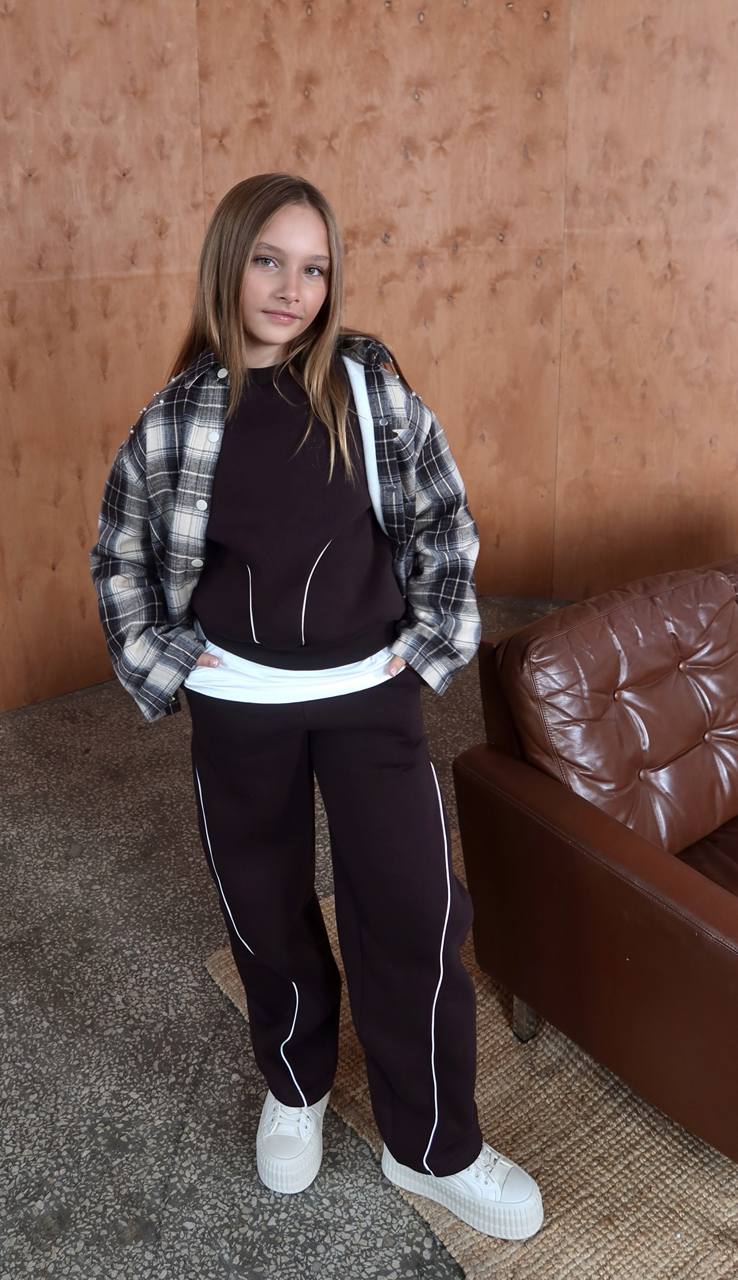 Brown suit with piping