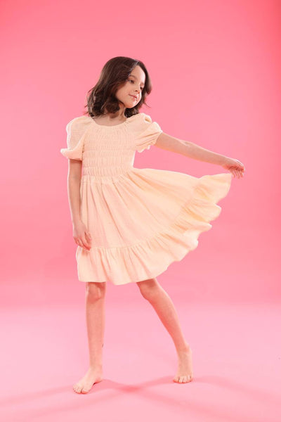 Abito da bambina Dreams con elastico in mussola Beige