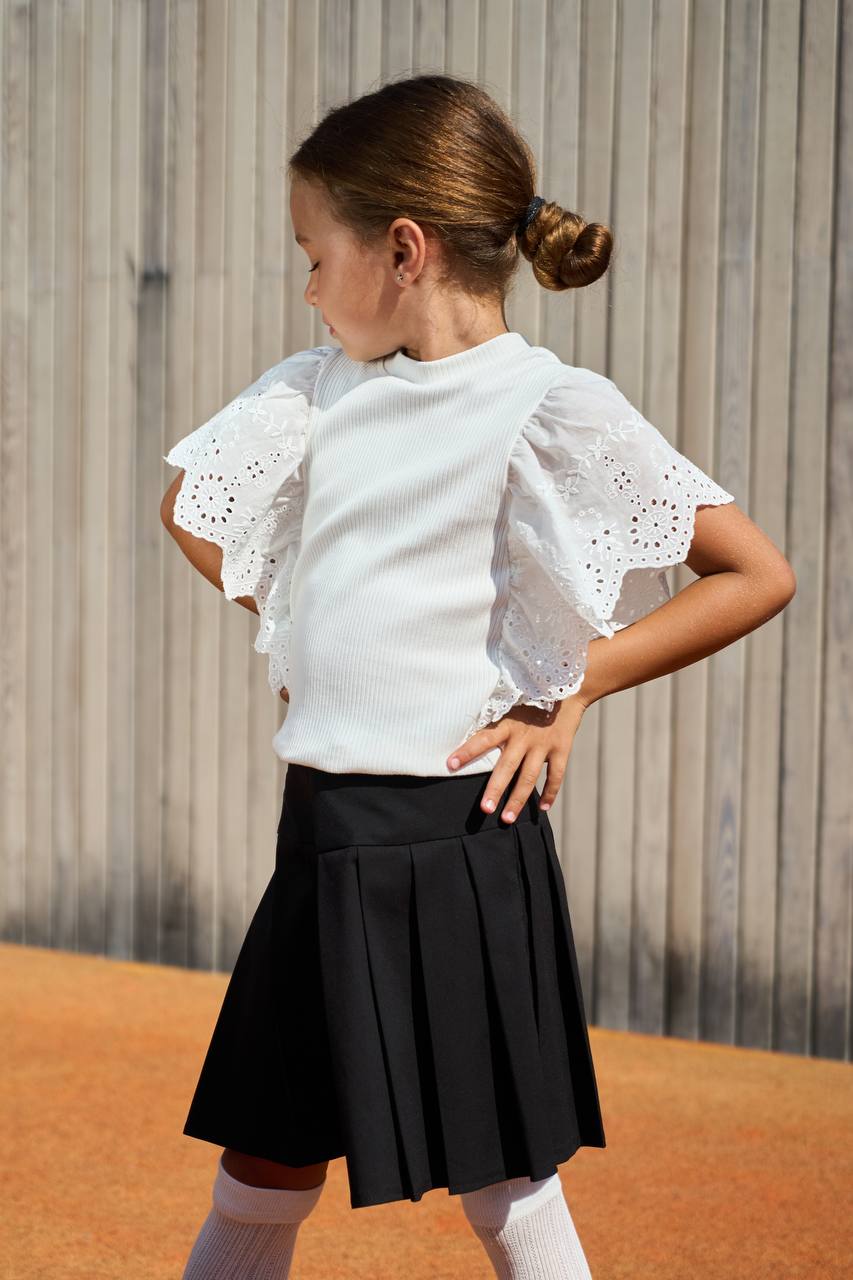 Lublu kids Ribbed blouse with lace White