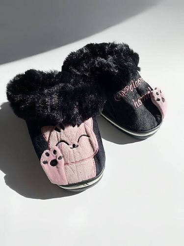 Cat Black Pink children's slippers