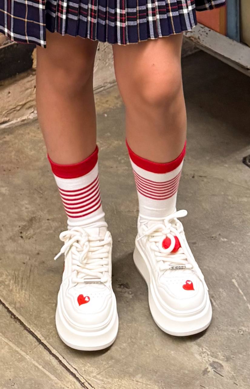 Milk/Red striped socks