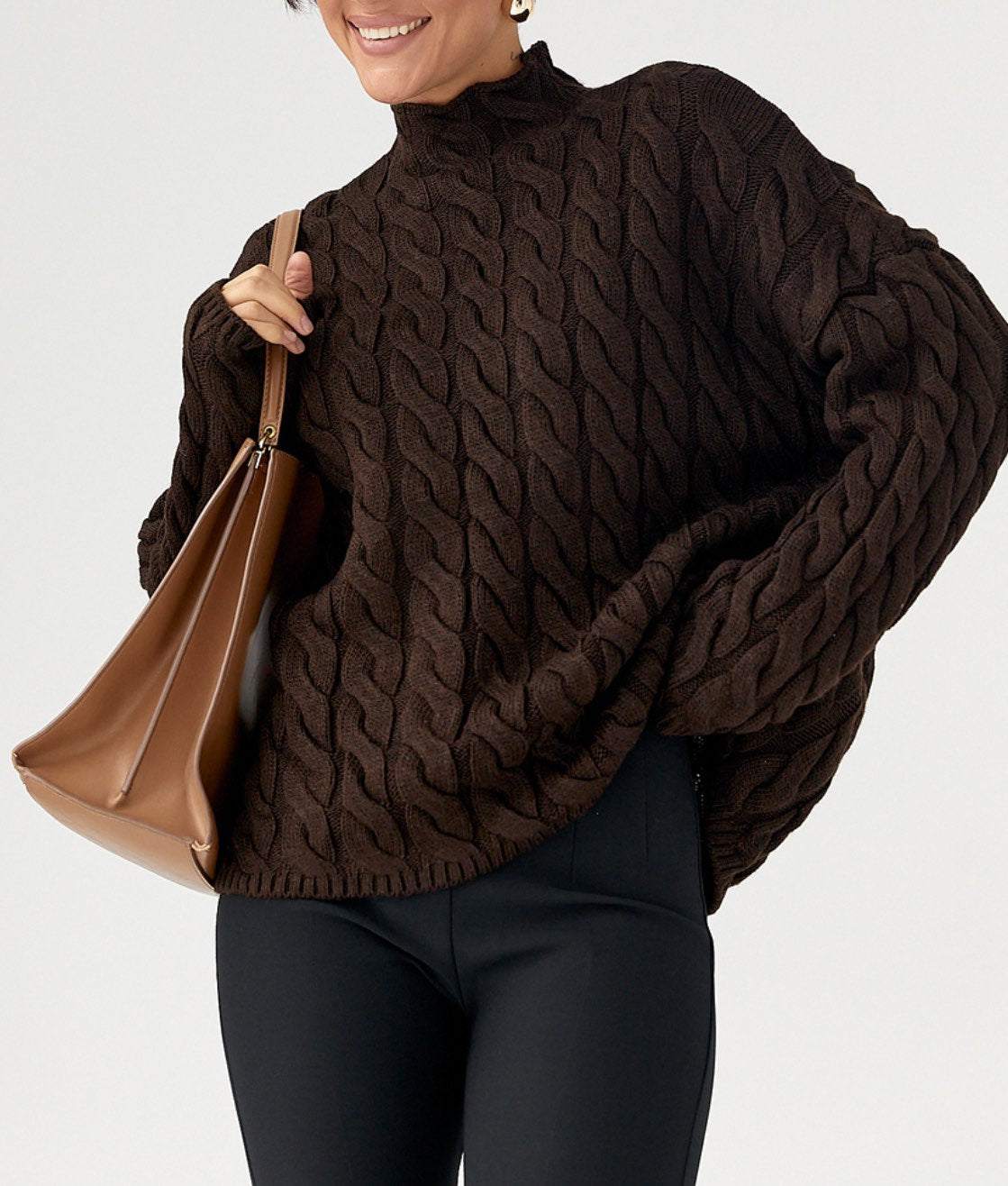 Brown cable knit sweater