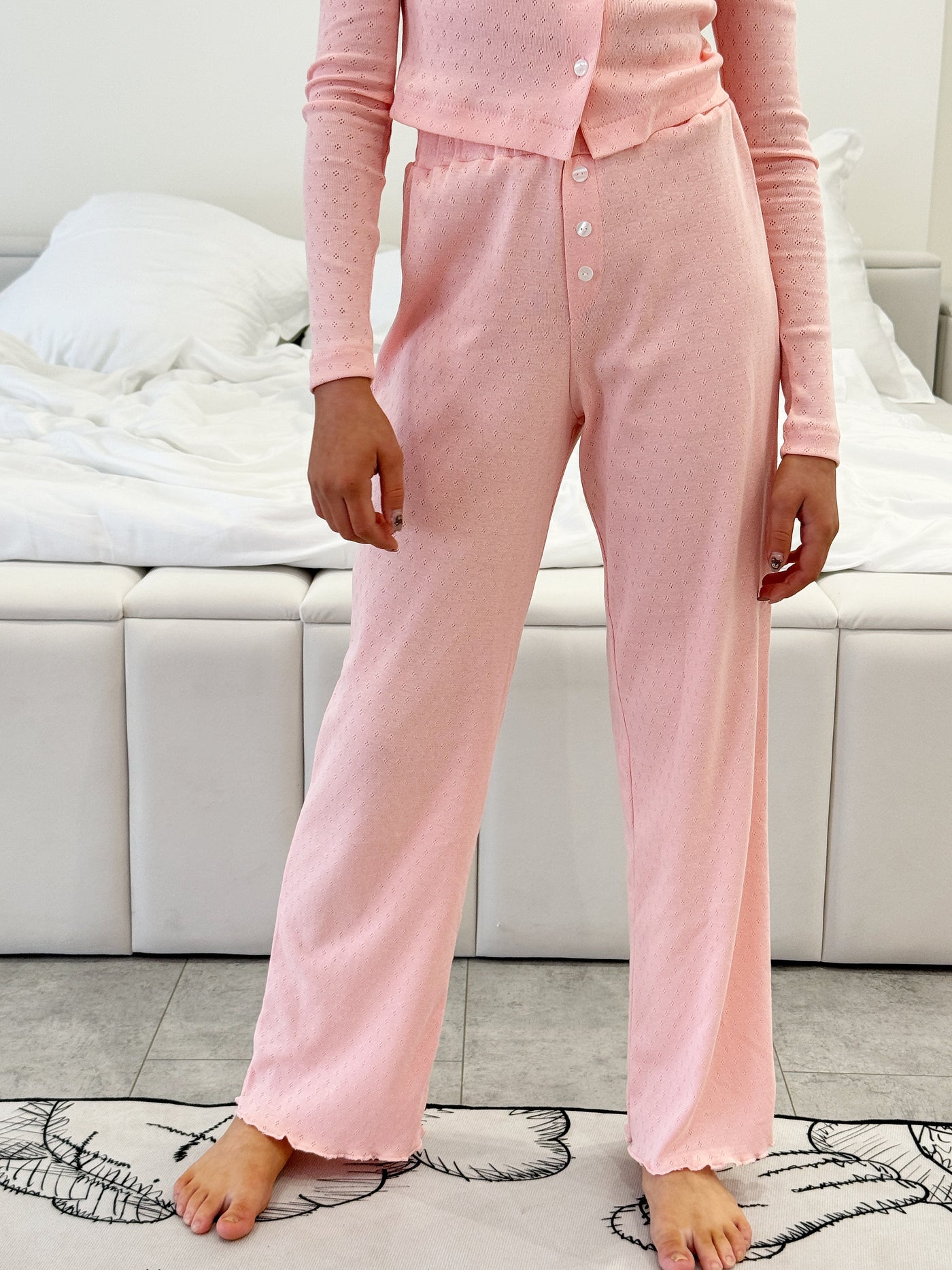 Pigiama di longsli+pantaloni jacquard rose