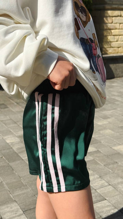 Green satin shorts