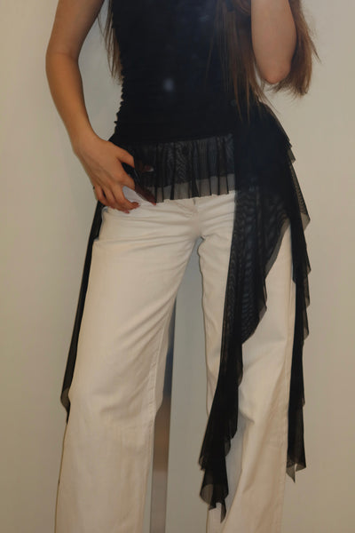 Black ruffled top