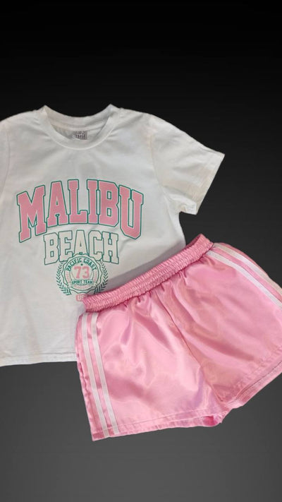 Pink satin shorts