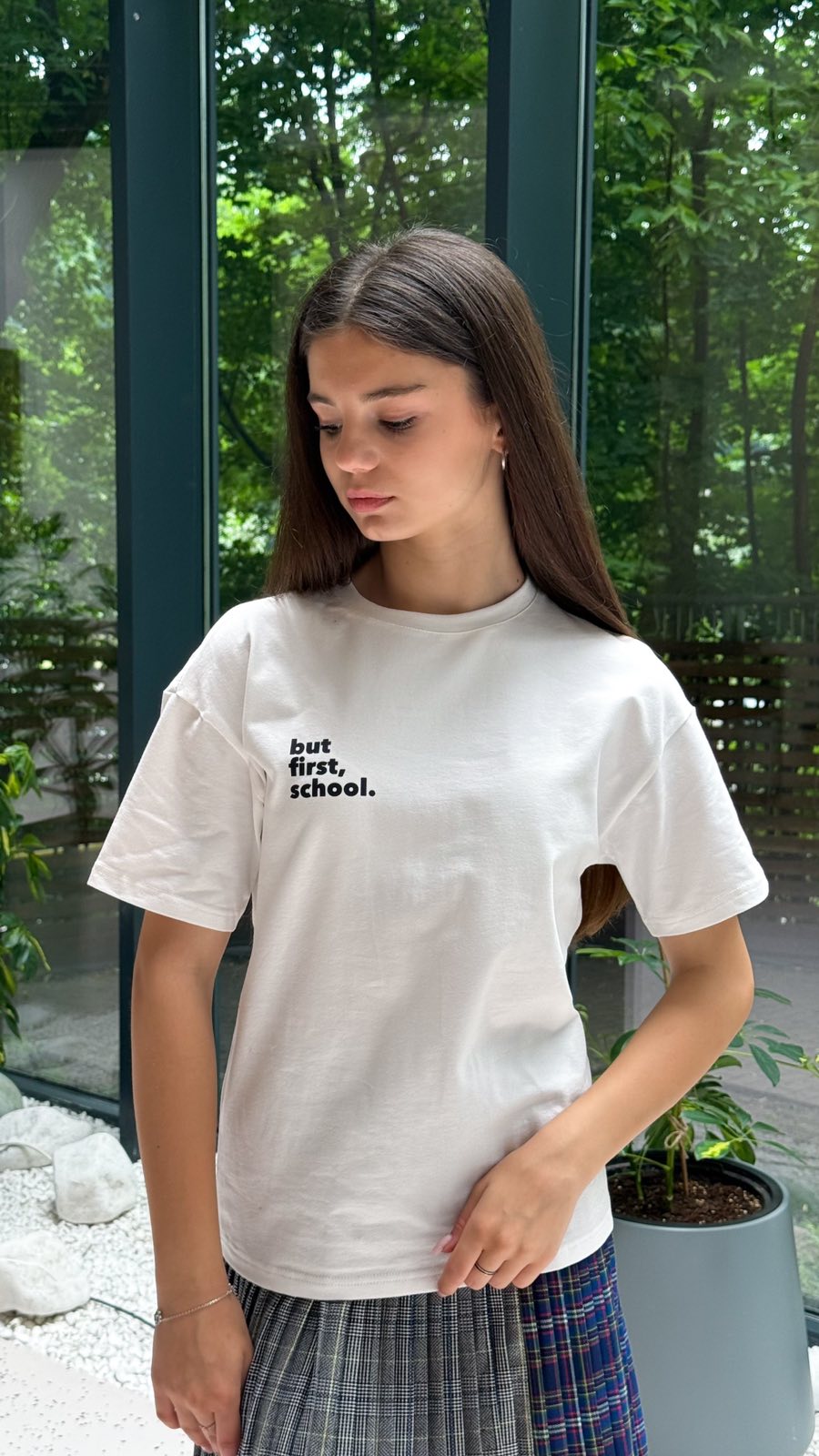 Футболка "But first, school" White