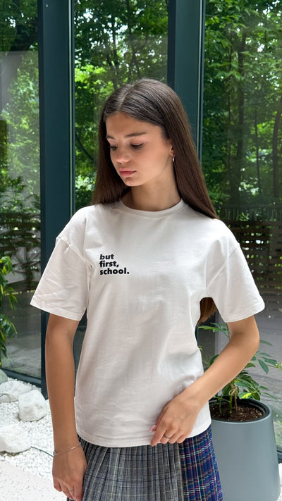 Футболка "But first, school" White