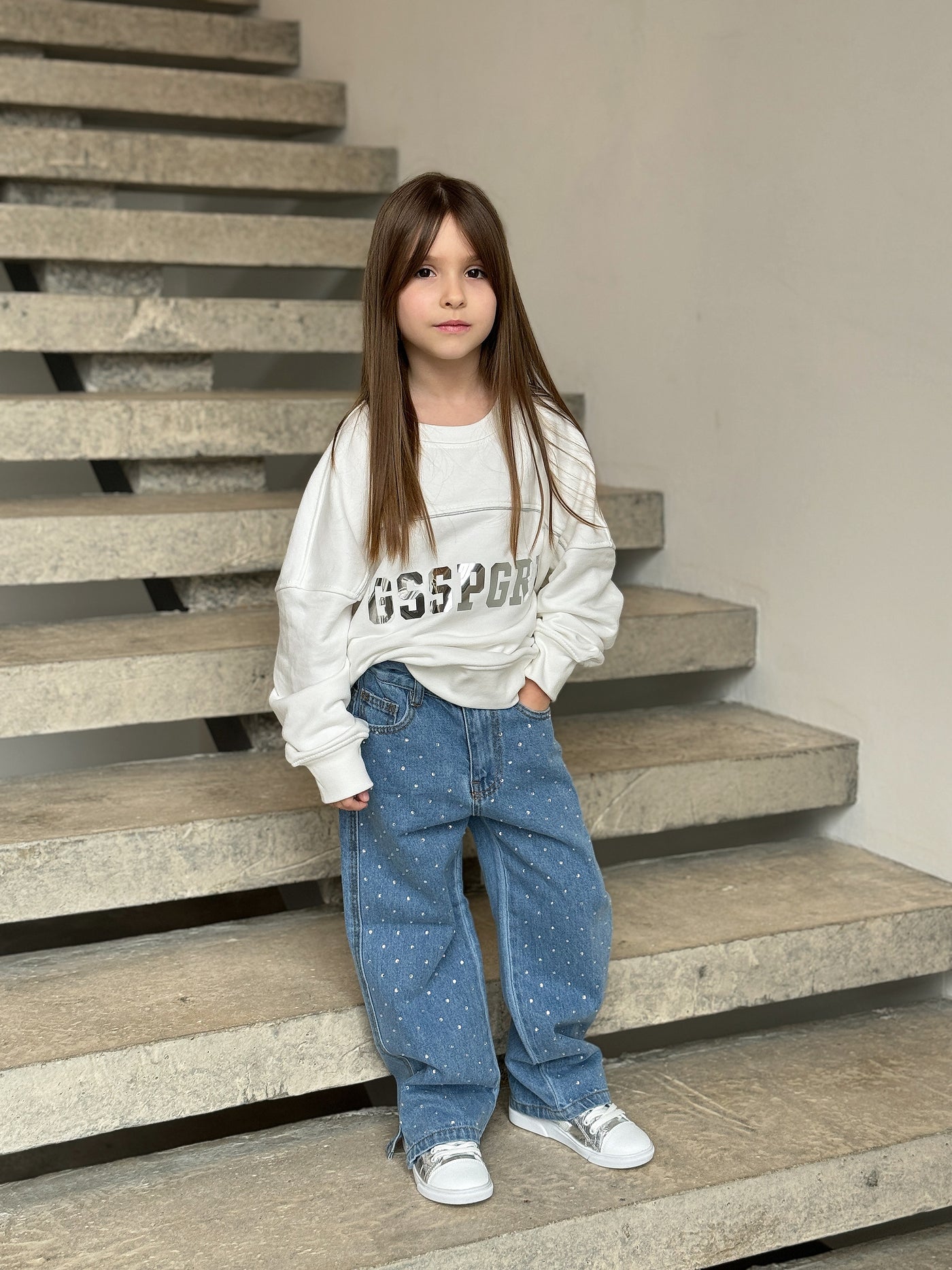 Jeans pour enfants Lublis avec des strass bleu