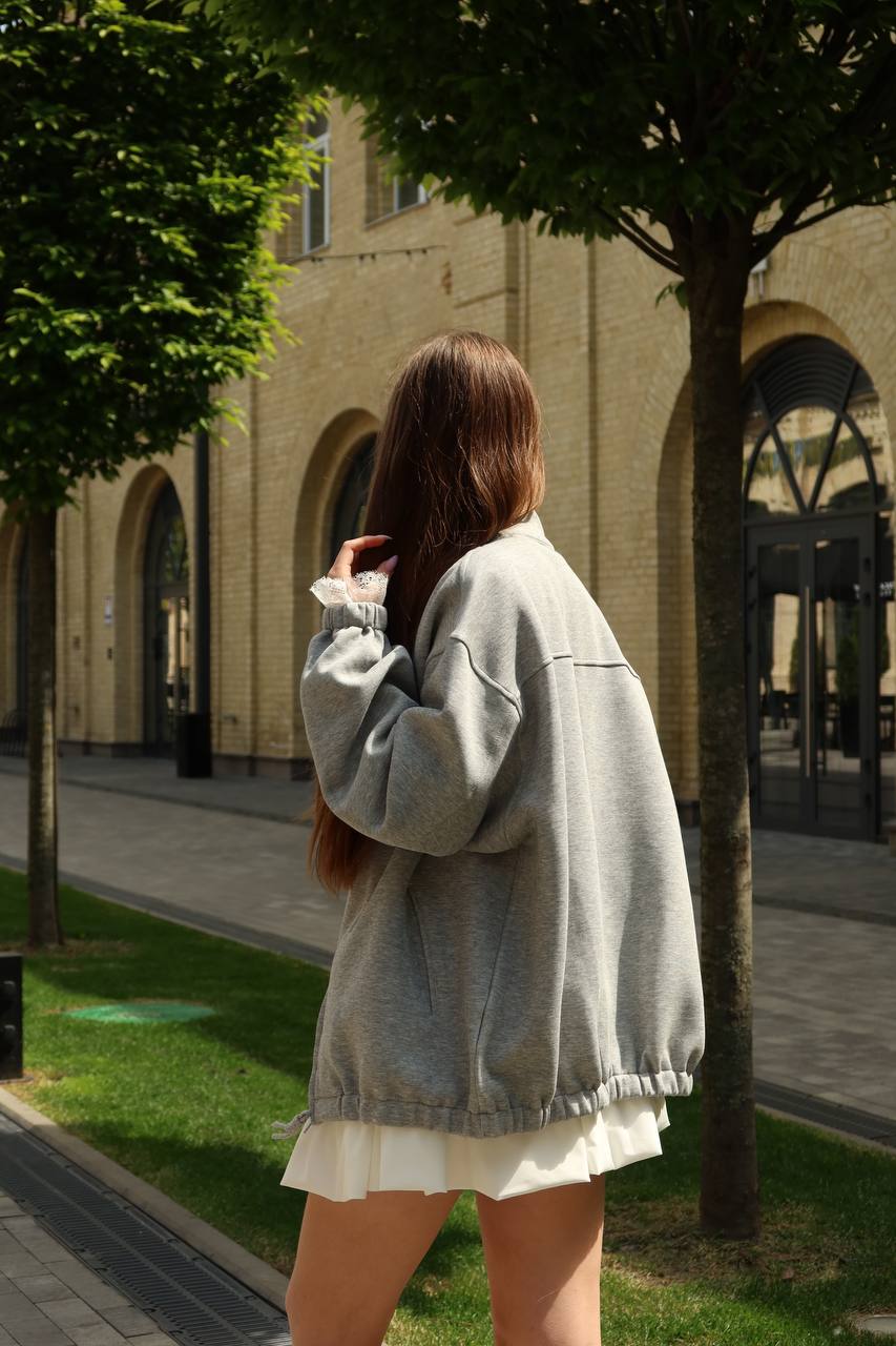 Laced Bomber Jacket in Grey