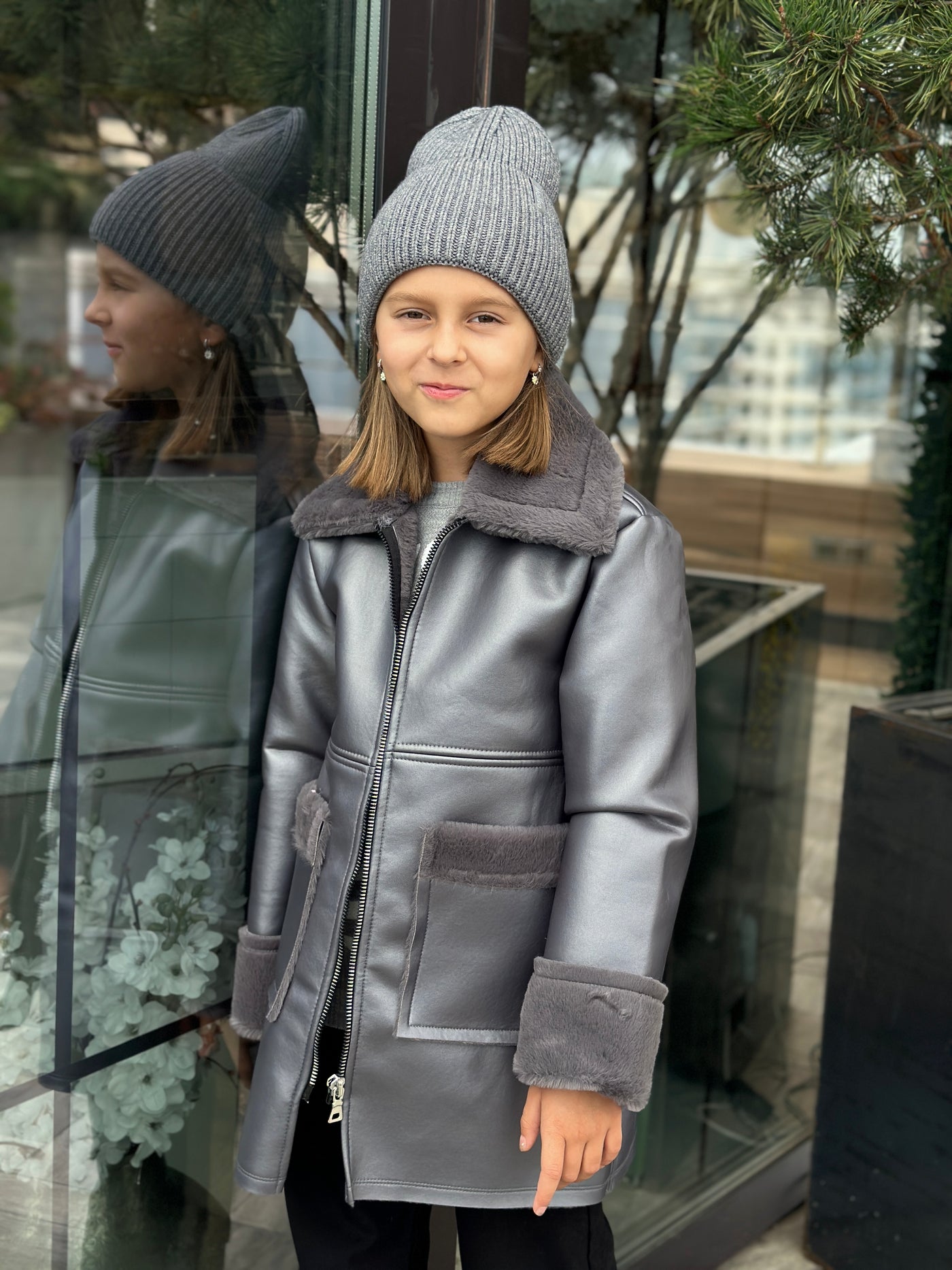 Lublu kids Sheepskin coat extended Gray