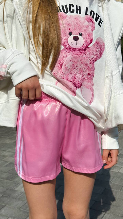 Pink satin shorts