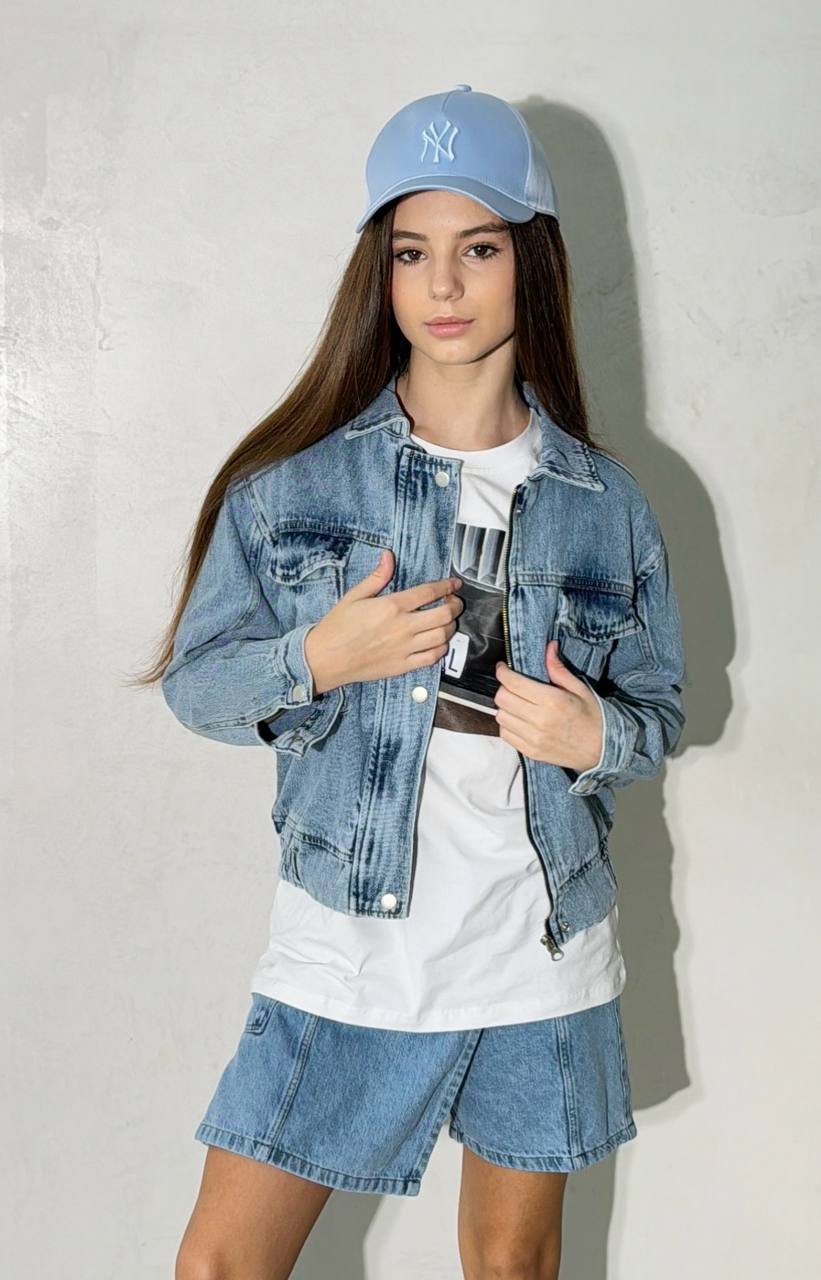 Lublu Kinder Denim Jacke mit Taschen Blau Denim