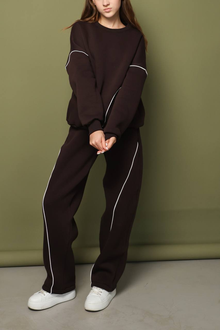 Brown suit with piping