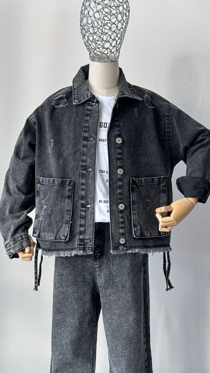 Lublu kids Veste en jean longue gris