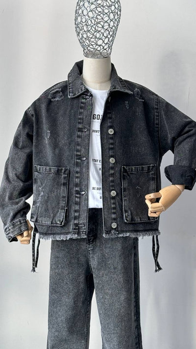 Lublu Kinder Denim Jacke Lang Grau