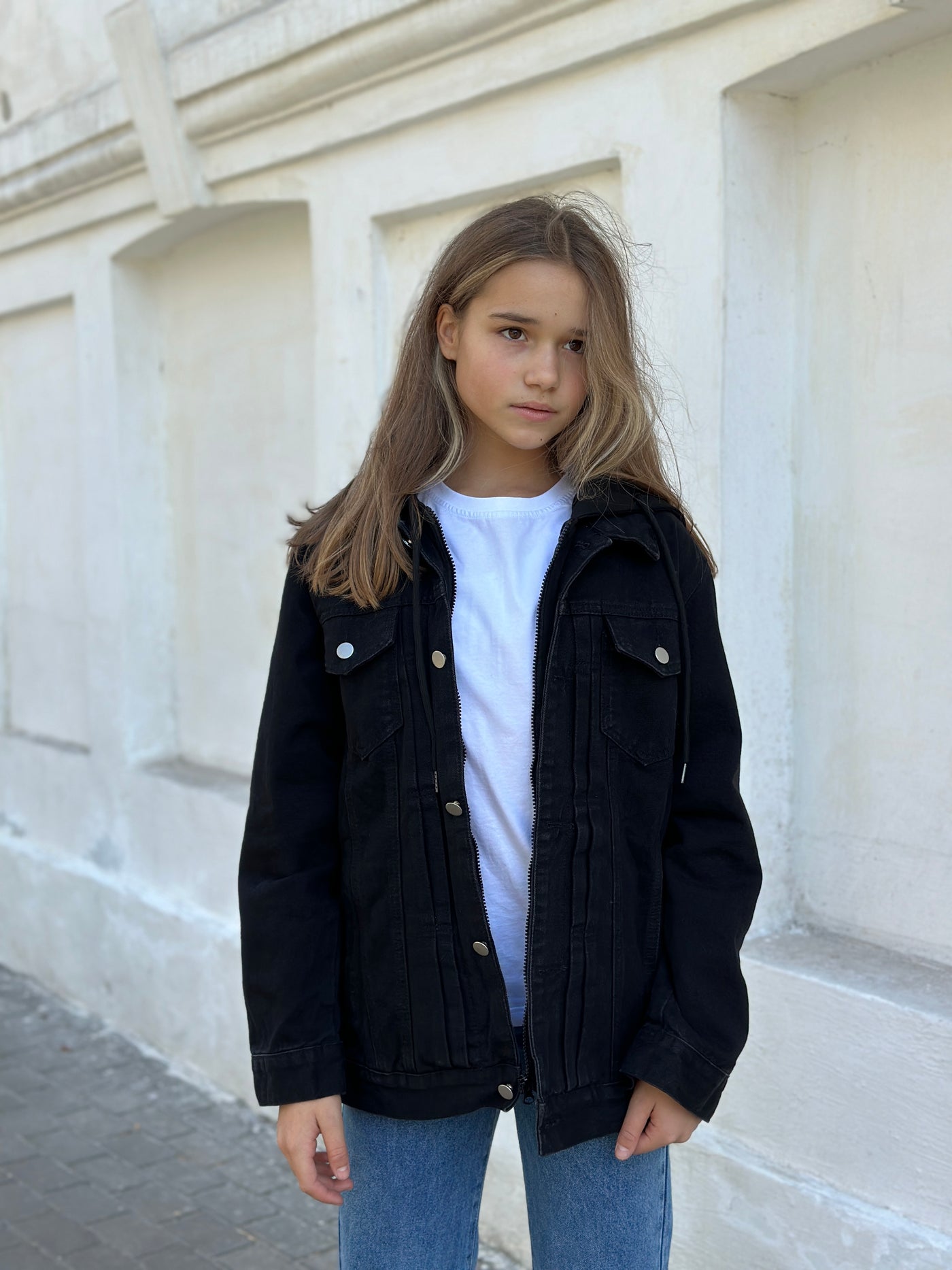 Lublu teen Denim jacket with a hood Black